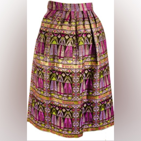 Odile Belgium Luxembourg Skirt Jacquard Metallic 1960s MCM Midi XS Embroidered - Picture 1 of 2